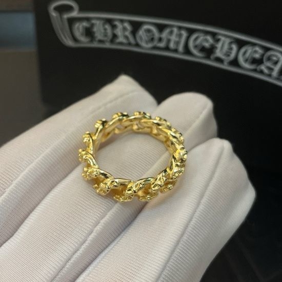 Chrome Hearts Twisted Pattern Gold Ring with Carved Designs