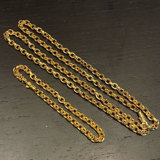 Chrome Hearts Gold Plated Engraved Necklace and Bracelet Set