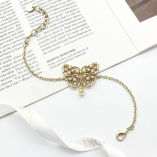 Christian Dior CD Hollow Butterfly Pearl Bracelet