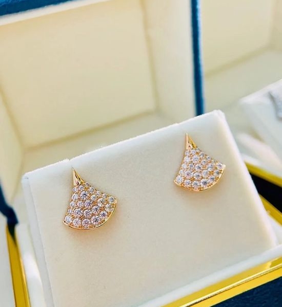Bvlgari Full Diamond Fan Shape Stud Earrings