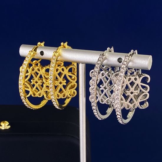 Loewe Hollow Out Rhinestone Circle Drop Earrings