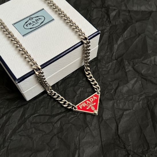 Prada Delicate Triangle Pendant Chain Necklace