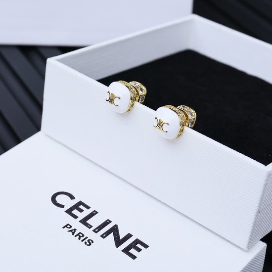Celine Square Enamel Full Rhinestone Stud Earrings