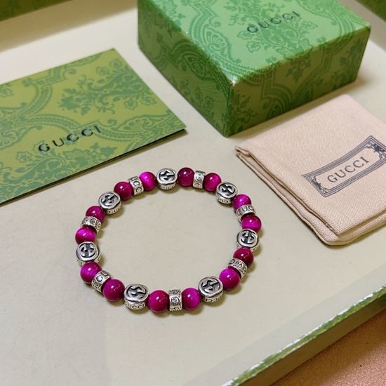 Gucci Red Tiger s Eye Stone Chain Bracelet