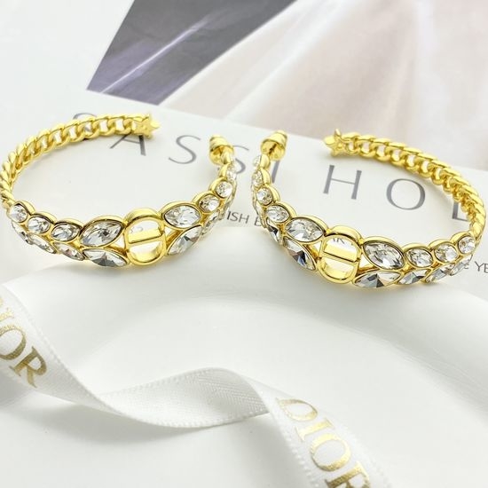 Christian Dior CD Wheat Crystal Chain Hoop Earrings