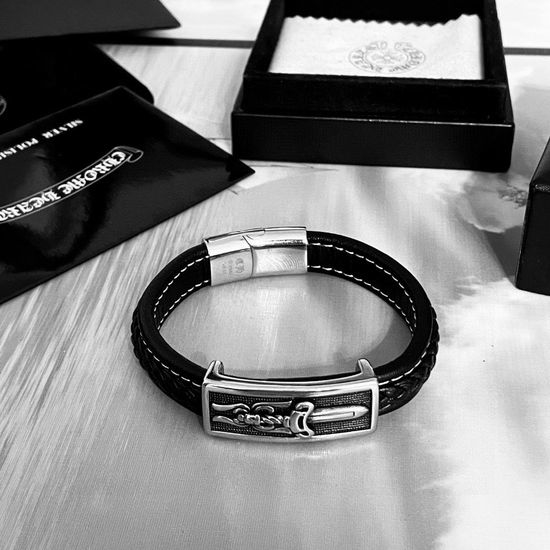 Chrome Hearts Sword Pendant Leather Cord Bracelet