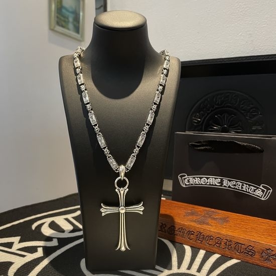 Chrome Hearts Rhinestone Cross Pendant Necklace Jewelry