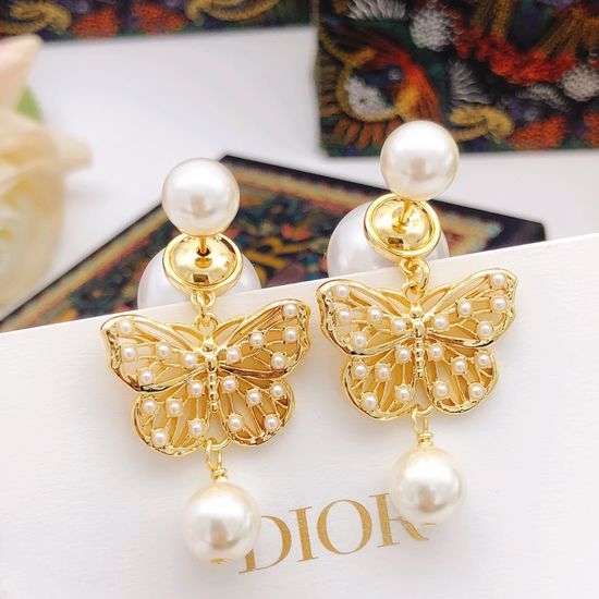 Christian Dior CD Butterfly Shape Brass Stud Earrings