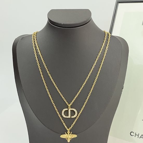 Christian Dior CD Dainty Layered Rhinestone Pendant Necklace