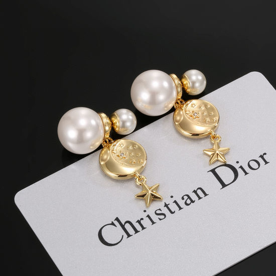 Christian Dior CD Pearl Star Decor Stud Earrings
