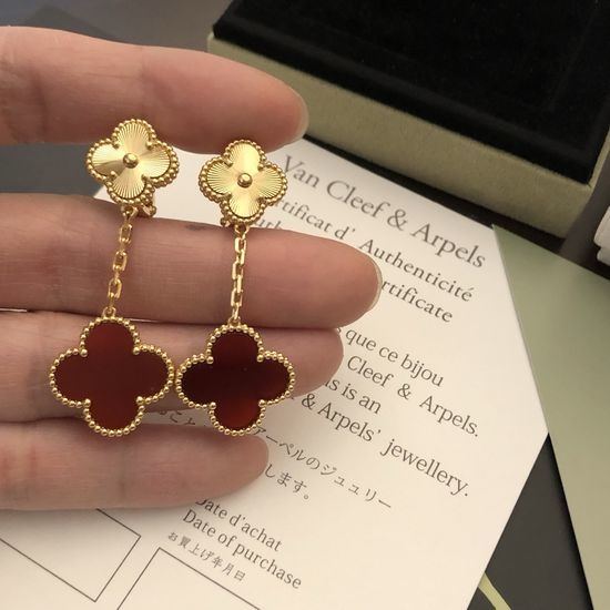 Van Cleef & Arpels VCA Red Agate Clover Earrings