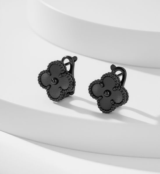 Van Cleef & Arpels VCA Laser Black Clover Earrings