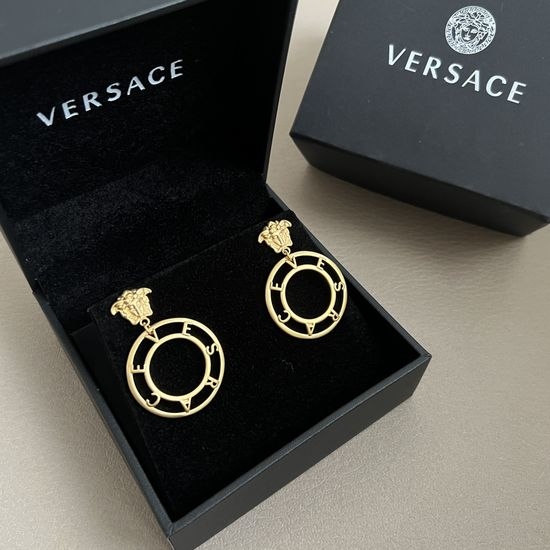 Versace Classic Engraved Brass Stud Earrings