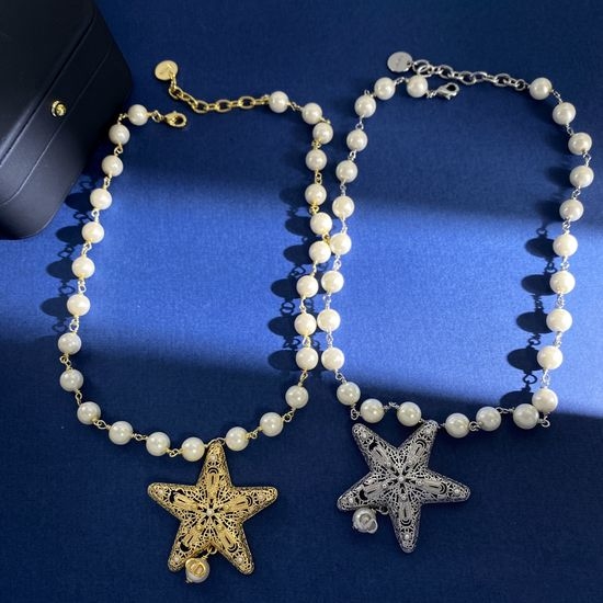 Christian Dior CD Hollow Star Pearl Necklace Two Colors Available