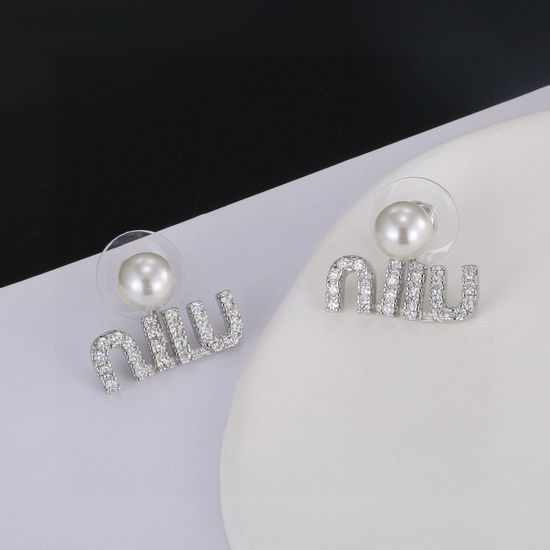 Miu Miu Pearl Letter Stud Earrings Elegant Jewelry