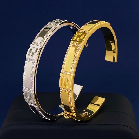 Fendi Rectangular Rhinestone Open Cuff Bangle
