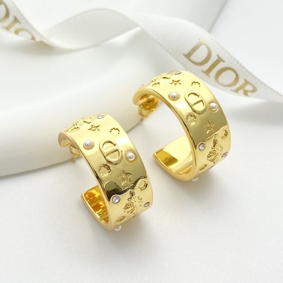 Christian Dior CD Wide Gold Hoop Earrings with Classic Elements