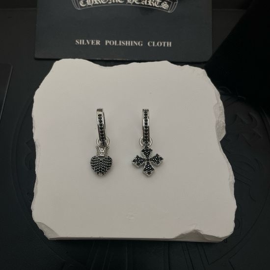 Chrome Hearts Vintage Black Diamond Inlaid Stud Earrings