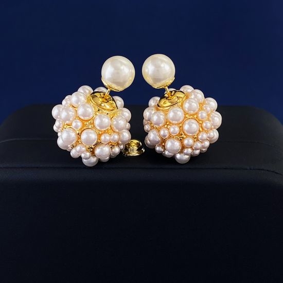 Christian Dior CD Pearl Double Side Stud Earrings
