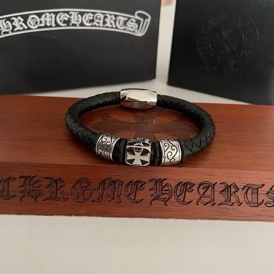Chrome Hearts Retro Cross Leather Cord Bracelet
