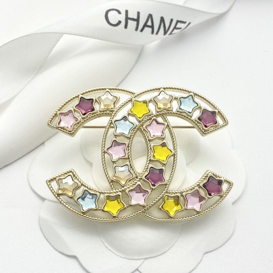 Chanel Rhinestone Star Hollow Out Brooch