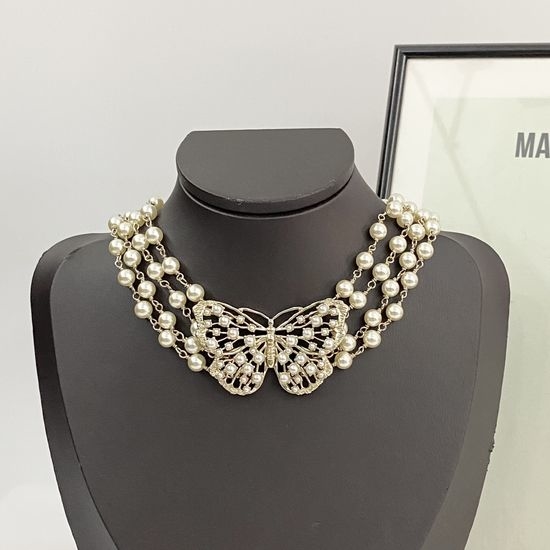 Christian Dior CD Multi Layer Pearl Butterfly Necklace