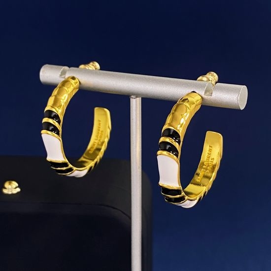 Yves Saint Laurent YSL Two Tone Enamel Hoop Earrings