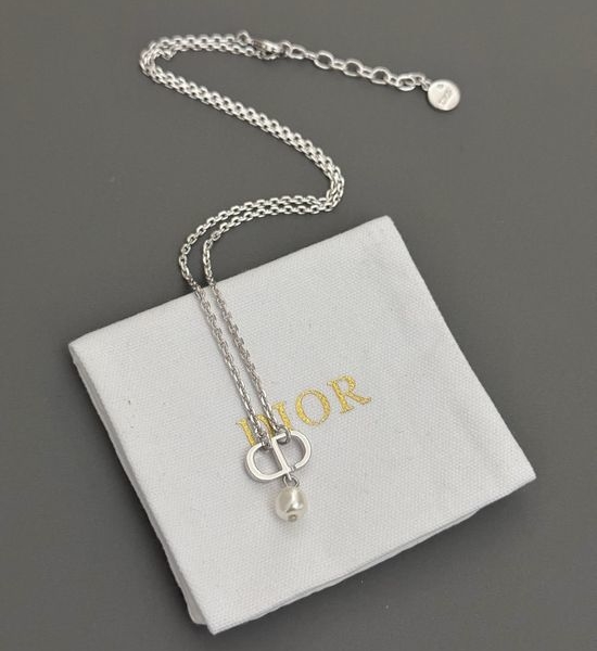Christian Dior CD Beaded Pendant Adjustable Necklace