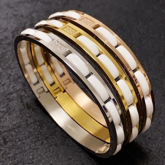Cartier Diamond Inlaid Ceramic Slim Bangle Exquisite