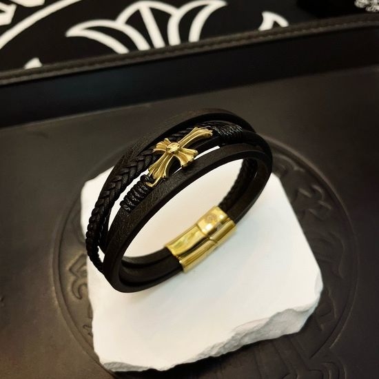 Chrome Hearts Vintage Cross Leather Cord Bracelet