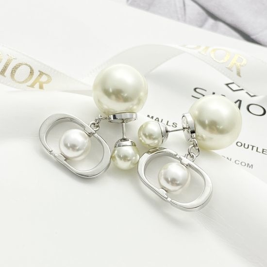 Christian Dior CD Pearl Letter Stud Earrings