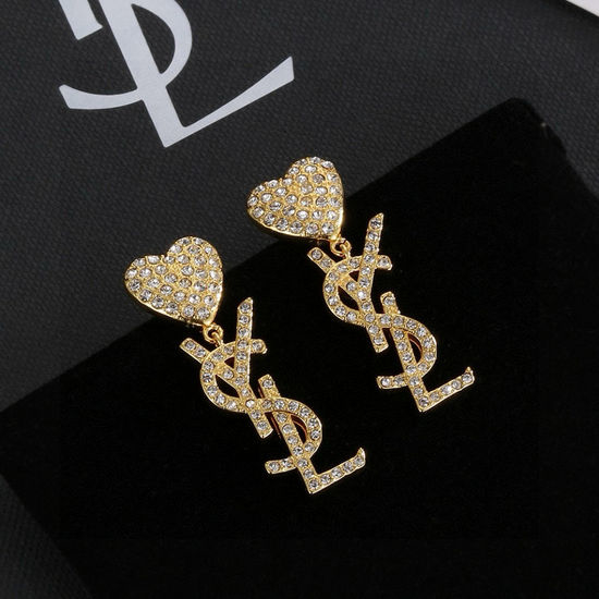 Yves Saint Laurent YSL Heart Shape Stud Earrings Classic Shiny Style