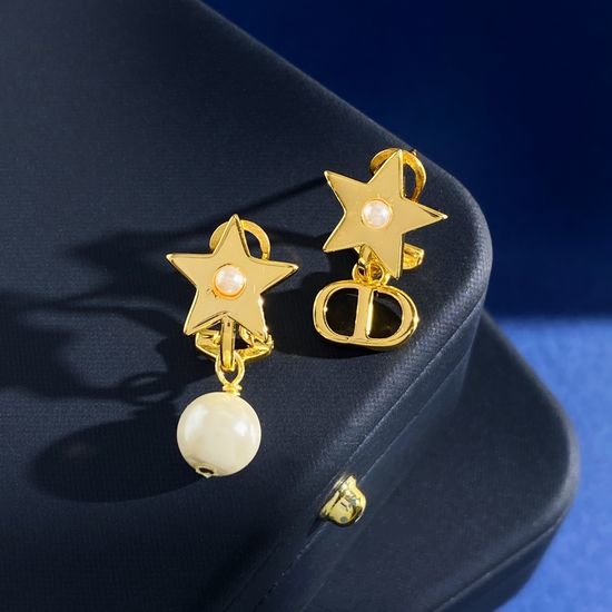Christian Dior CD Asymmetric Pearl Drop Earrings