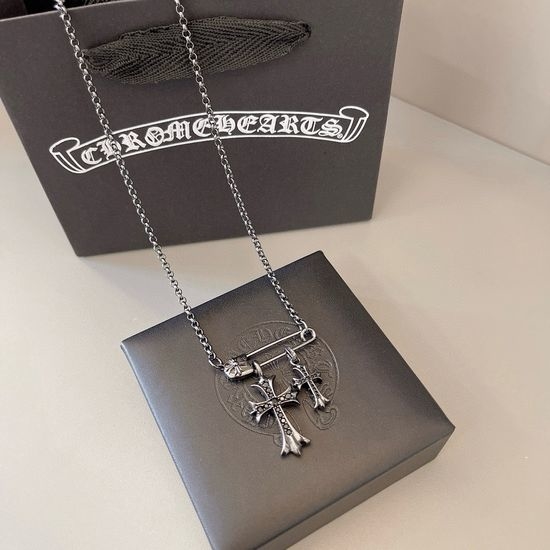 Chrome Hearts Blue Stone Cross Pin Necklace