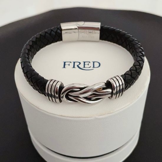 Fred Black Leather Cord Magnetic Buckle Bracelet