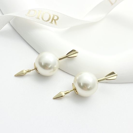 Christian Dior CD Arrow Shape Pearl Decor Stud Earrings