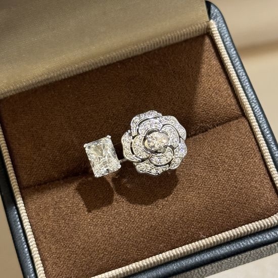 Chanel Camellia Square Stone Open Ring