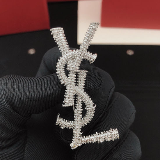 Yves Saint Laurent YSL Silver Twisted Brooch