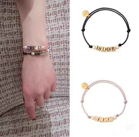 Christian Dior CD Dice Letter Block Braided Bracelet With Pearl
