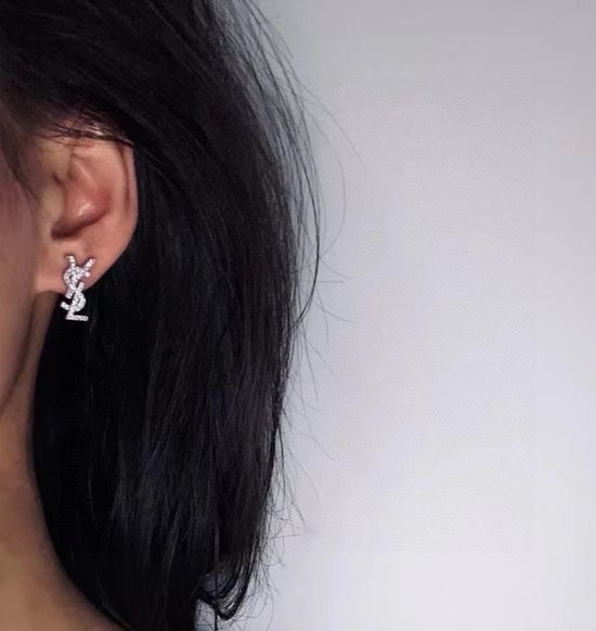 Yves Saint Laurent YSL Vintage Silver Full Diamond Earrings