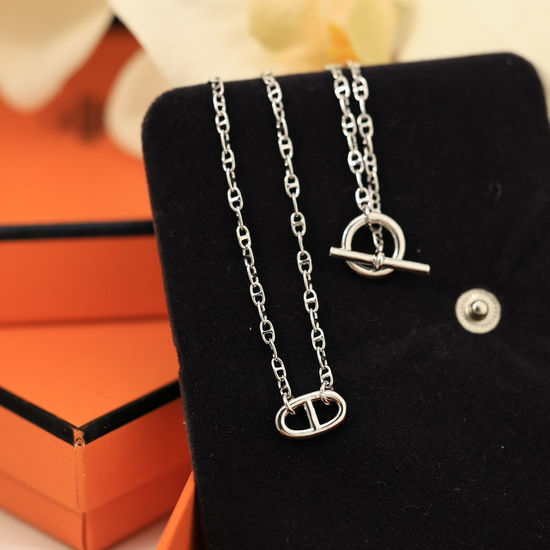 Hermes Full Zircon OT Clasp Chain Necklace