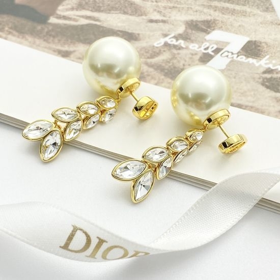 Christian Dior CD Wheat Crystal Pearl Drop Earrings