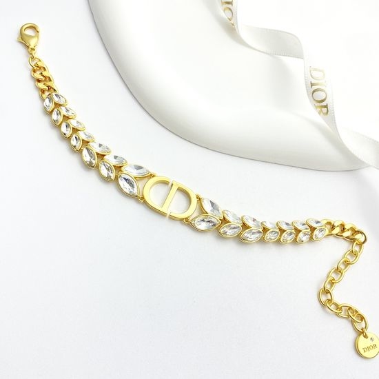 Christian Dior CD Crystal Wheat Stalk Chain Bracelet