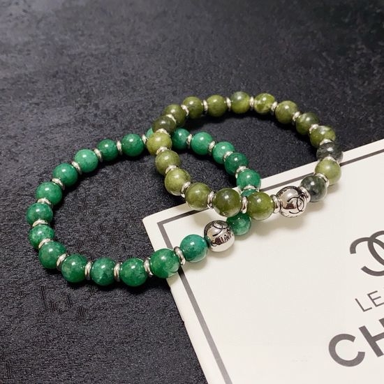 Chanel Green Crystal Beaded Stretch Bracelet