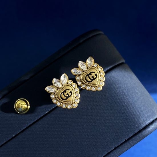Gucci Enamel Heart Strawberry Stud Earrings