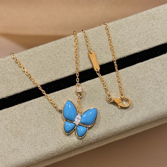 Van Cleef & Arpels VCA Turquoise Butterfly Pendant Chain Necklace