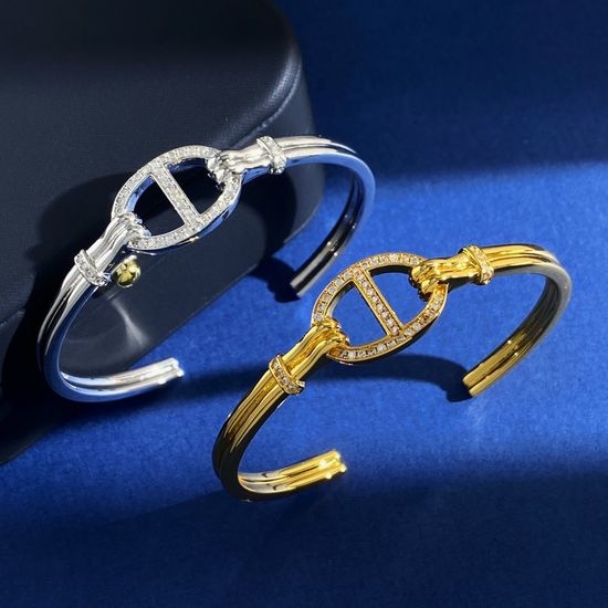 Hermes Paved Oval Open Cuff Bangle