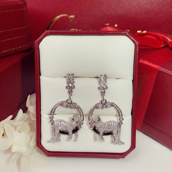 Cartier Leopard Enamel Diamond Drop Earrings