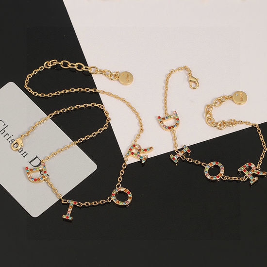 Christian Dior CD Rainbow Crystal Jewelry Set Necklace Bracelet