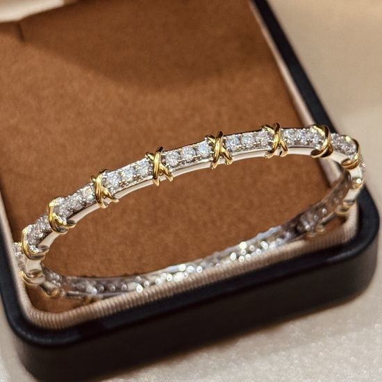 Tiffany & Co. Two Tone Cross Diamond Bangle